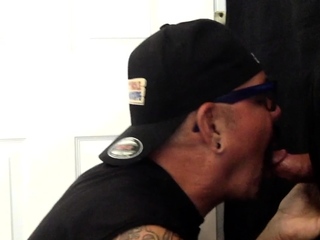 Gloryhole gaydaddy sucks sturdy penis