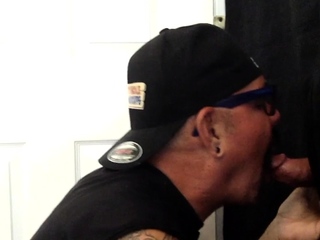 Gloryhole mature sucks and jerks dick