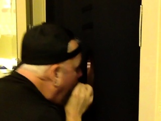 Gloryhole BJ DILF sucks cock near toilet