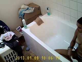 Hairy French girl bathing