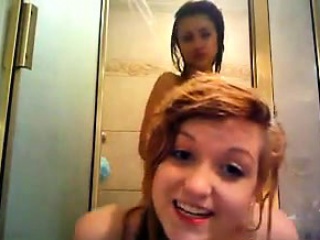 Wet Teen Lesbians Licking Shower...