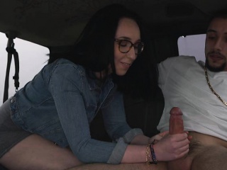Pretty Brunette In Desinger Glasses Sucking Dick In Backseat...