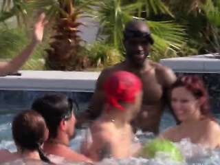 Crazy poolside orgy with horny...