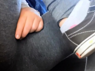 Naughty teen rubs pussy on bus