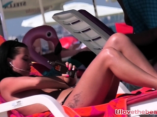 Topless teens sexy amateur at the beach showing off boobies