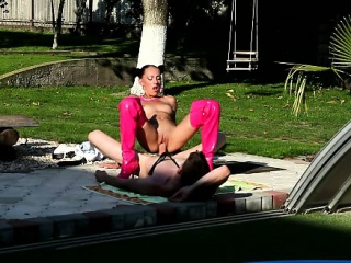 Exciting Femdom Action By The Pool With A Very Skinny 18yo...