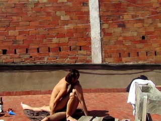 Horny couple fun in terrace outside...