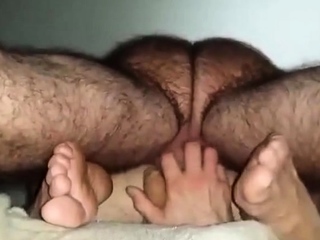 Hairy Daddy With Hairy Legs Breeds Boy From Below...