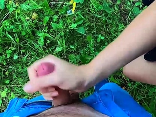 Stepsister jerks off and sucks dick to classmate in a public