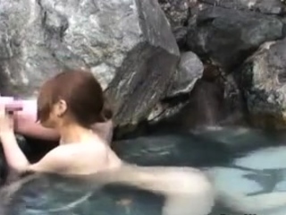 Japanese girl seduced fucked old man hard dick public bath