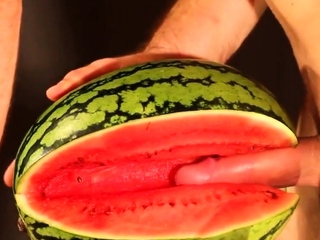 Water melon cum - fucking a melon and cumming
