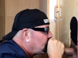 Barebacked gloryhole DILF sucks dick