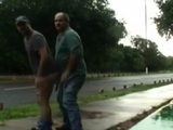 Daddy and guy fucking outdoor near road