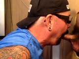 Gloryhole amateur DILF takes mouth cum