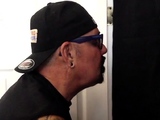 Real gloryhole moustache DILF sucks cock