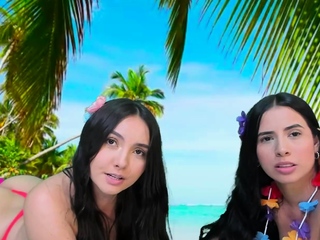 Brunette lesbian bites sexy ass