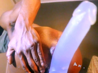 Black Twink Farts Out XXL Dildo