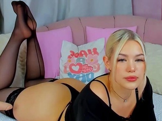 Cute Blond Transsexual With Stockings Jerking Off