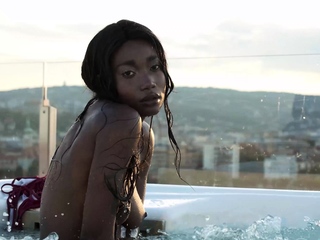Ebony teen shows her sweaty black pussy