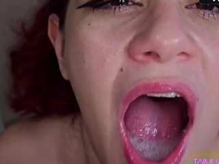 Redhead gives oral job until she swallows cum