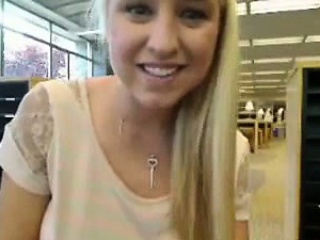 Sexy blonde teen masturbates pussy in library and squirts